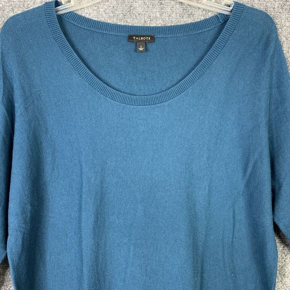 Talbots Sweater Long Sleeve With Crochet Cuffs Fine Knit Women L Teal Green - Picture 2 of 11